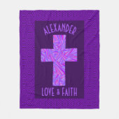 パーソナライズなZの紫色の十字のキリスト教の記号 フリースブランケット (正面)