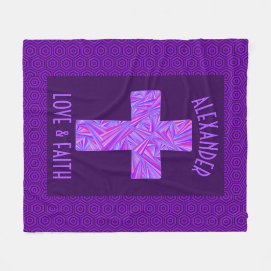 パーソナライズなZの紫色の十字のキリスト教の記号 フリースブランケット (正面(横))