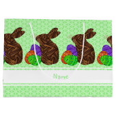 パーソナライズなZブラウンイースターのウサギのカラフル ラージペーパーバッグ (裏面)