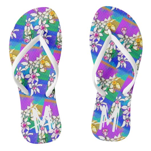 パーソナライズイニシャル、フローラブライト誕生日ギフト ビーチサンダル (ソール)