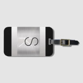 パーソナライズイニシャル、白黒、ブラシ付きスチール ラゲッジタグ (正面横)