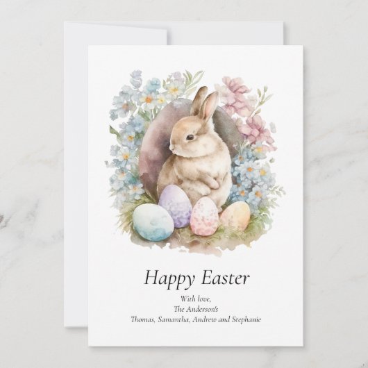 パーソナライズイースターバニーフローラパステルイースターカード シーズンカード (正面)