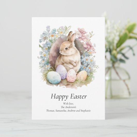 パーソナライズイースターバニーフローラパステルイースターカード シーズンカード (スタンド正面)