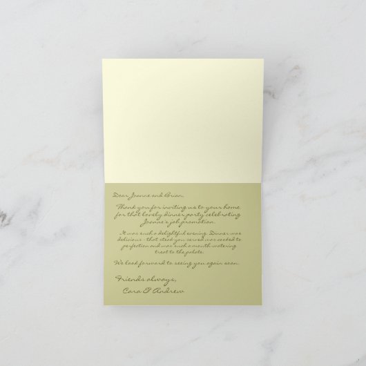 パーソナライズエレガントライトイエローディナーパーティー サンキューカード (内部)