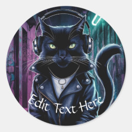 パーソナライズカスタムされたクールBlack Cat Headphones DJ ラウンドシール