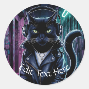 パーソナライズカスタムされたクールBlack Cat Headphones DJ ラウンドシール
