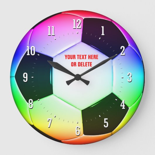 パーソナライズカラフル可能なサッカーサッカー |スポーツ ラージ壁時計 (正面)