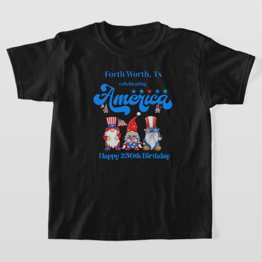 パーソナライズキッズ ハッピー 250周年 アメリカ ノーム Tシャツ (レイダウン)