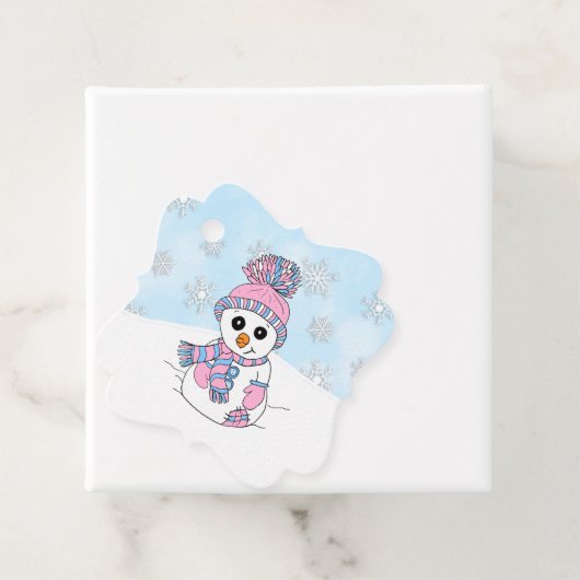 パーソナライズクリスマスピンクのスノーマン フェイバータグ (インサイチュ)