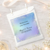 パーソナライズグリッターブルーパープル結婚式の引き出物 フェイバーバッグ (クリップ留めされた状態)