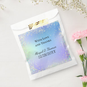 パーソナライズグリッターブルーパープル結婚式の引き出物 フェイバーバッグ