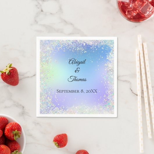 パーソナライズグリッターブルー結婚パープルの記念日 スタンダードカクテルナプキン (インサイチュ)