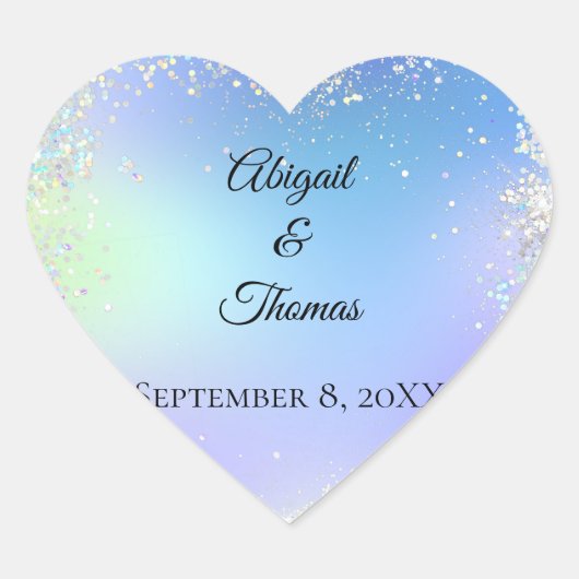 パーソナライズグリッターブルー結婚パープルブライダル ハートシール (正面)