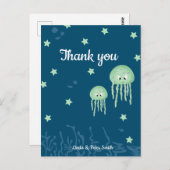パーソナライズグリーンのクラゲ中立感謝 ポストカード (正面/裏面)