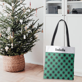 パーソナライズグリーンプラッド バッファロー チェック 柄 トートバッグ