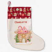 パーソナライズサンタギンガーブレッドハウスホリデー スモールクリスマスストッキング (正面)