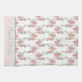 パーソナライズシャビーシックコテージコアピンクフローラ キッチンタオル (横)