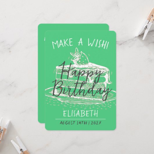 パーソナライズシンプルされた甘いケーキ希望の誕生日を作成 カード (正面/裏面インサイチュ)