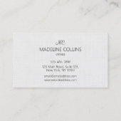 パーソナライズシンプルプロフェッショナルグレーのリネンのテクスチャ 名刺 (裏面)