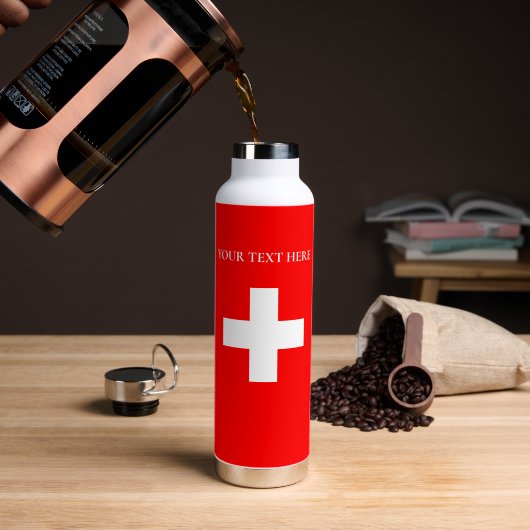 パーソナライズスイス国旗 Schweiz スイス ヨーロッパ ウォーターボトル (コーヒー (回転後))