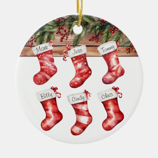 パーソナライズストッキング6クリスマスの大家族 セラミックオーナメント (正面)