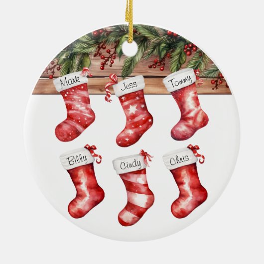パーソナライズストッキング6クリスマスの大家族 セラミックオーナメント (裏面)