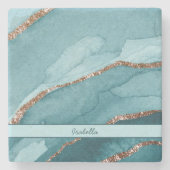 パーソナライズターコイズテールゴールド大理石瑪瑙 ストーンコースター (正面)