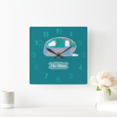 パーソナライズターコイズレトロヴィンテージキャラバンデザイン スクエア壁時計 (ホーム)