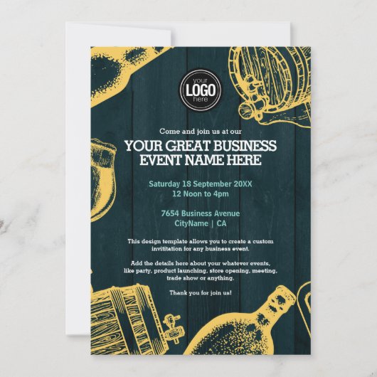 パーソナライズダークグリーンブルワリーテーマ招待状 招待状 (正面)