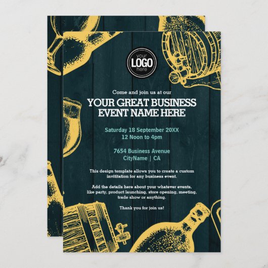 パーソナライズダークグリーンブルワリーテーマ招待状 招待状 (正面/裏面)