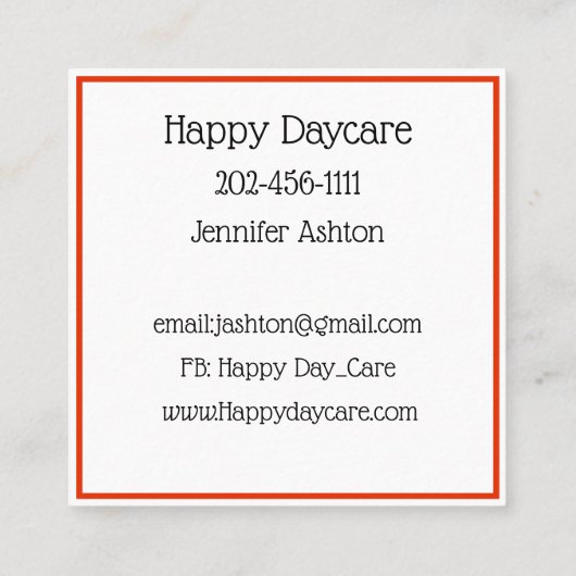パーソナライズデイケアプリスクール先生ハッピーキッズB スクエア名刺 (裏面)