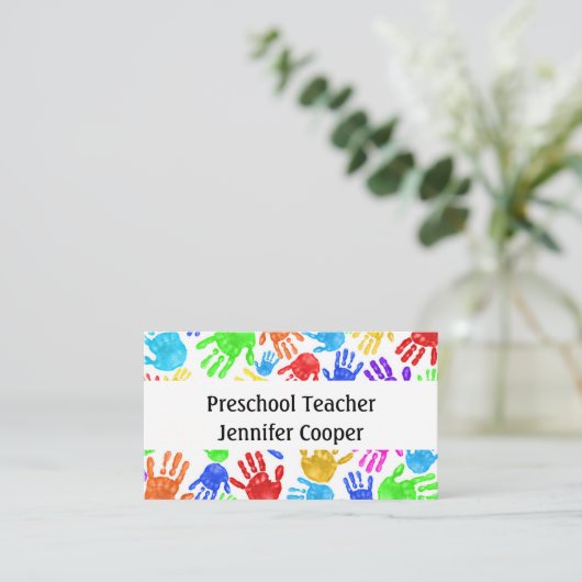 パーソナライズデイサービスプリスクール先生 カラフル 名刺 (スタンド正面)