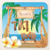 パーソナライズトロピカルティキバー スクエアペーパーコースター (正面)