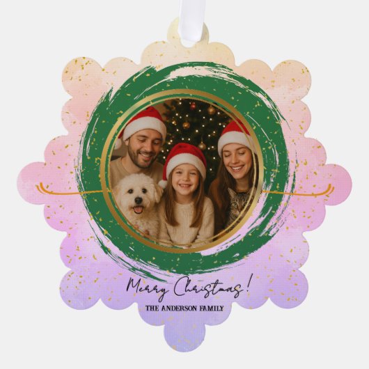 パーソナライズドカラフルメリークリスマス オーナメントカード (正面)