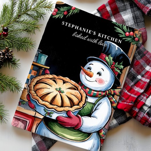 パーソナライズドクリスマスの雪だるまとパイ キッチンタオル