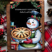 パーソナライズドクリスマスの雪だるまとパイ キッチンタオル