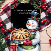 パーソナライズドクリスマスの雪だるまとパイ キッチンタオル
