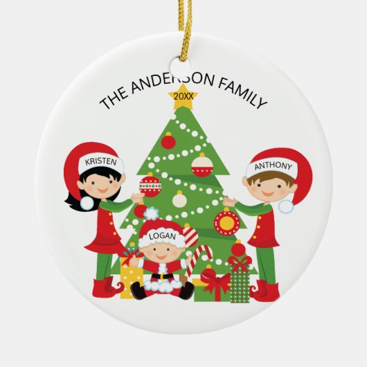 パーソナライズドクリスマス 3人家族 セラミックオーナメント (正面)