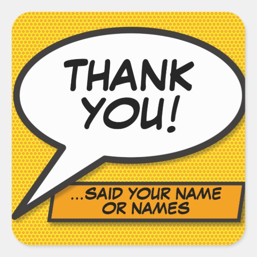 パーソナライズドコミックブックポップアートスピーチバブル スクエアシール (正面)