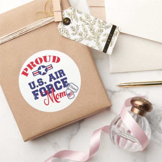 パーソナライズドッグラベル米国空軍ママ ラウンドシール (ギフト)