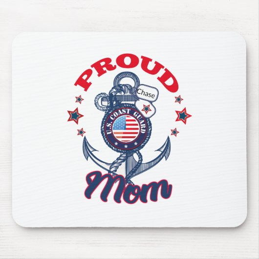 パーソナライズドッグ誇りを持ったラベルUSコーストガードママ マウスパッド (正面)