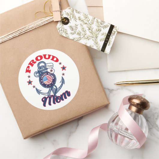 パーソナライズドッグ誇りを持ったラベルUSコーストガードママ ラウンドシール (ギフト)
