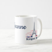 パーソナライズドネーム入りBonjour Paris France コーヒーマグカップ (正面右)