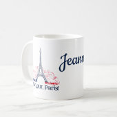 パーソナライズドネーム入りBonjour Paris France コーヒーマグカップ (正面左)