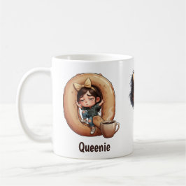 パーソナライズドネーム+Q+眠い朝のチェックキャラ コーヒーマグカップ