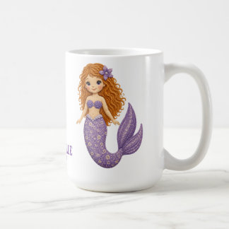 パーソナライズドプリティパープルマーメイド コーヒーマグカップ