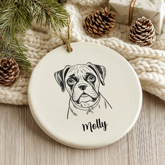 パーソナライズドボクサー犬のクリスマス セラミックオーナメント