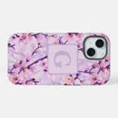 パーソナライズドモノグラム 桜 紫 iPhone 15ケース (裏面横)