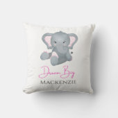 パーソナライズドリームビッグピンクグレーエレファントベビーガール クッション (正面)