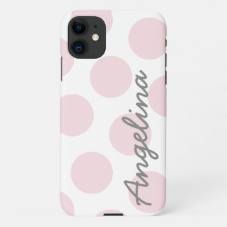 パーソナライズド淡いピンクの大きな水玉模様 iPhone 11ケース